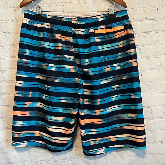 Nike Swim Trunks Repel Shorts Mens XL Mesh Lined Drawstring Blue Stripe Tie Dye - Picture 4 of 7